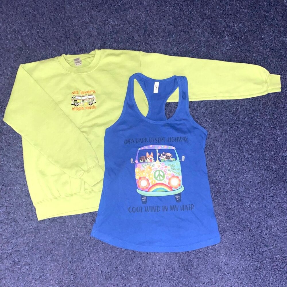 Old Lovers Hippie Music Sweatshirt Dog Hippie Van Racerback Top Peace Rainbow